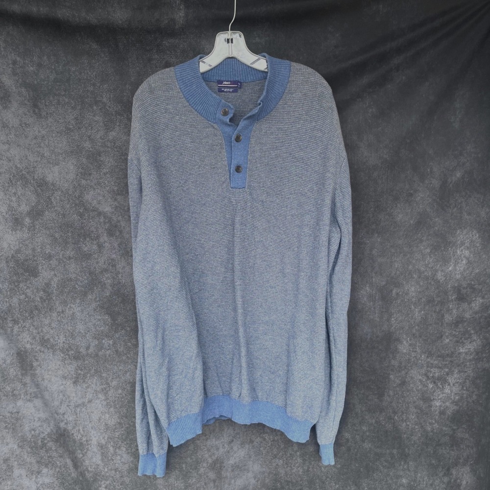 Johnnie-O Mens Blue Merino Wool Blend‎ Henley Sweater Office Golf XXL